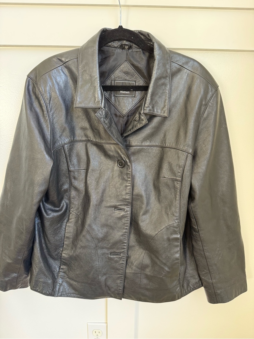 Outbrook Women’s Black Leather Button-Front Jacket Cropped Y2K 1X Vintage